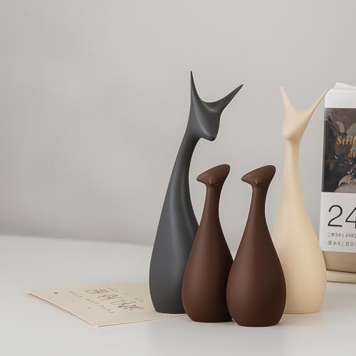 Xtore Home Decor Lucky Deer Family Matte Finish Ceramic Figures - (Set of 4, Matte Brown) - Image 5