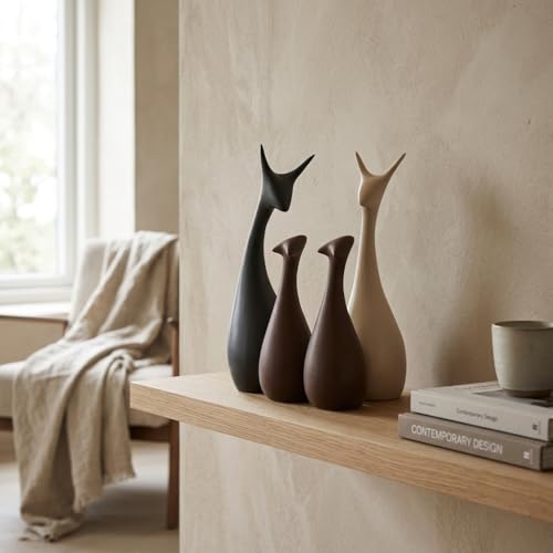 Xtore Home Decor Lucky Deer Family Matte Finish Ceramic Figures - (Set of 4, Matte Brown) - Image 2