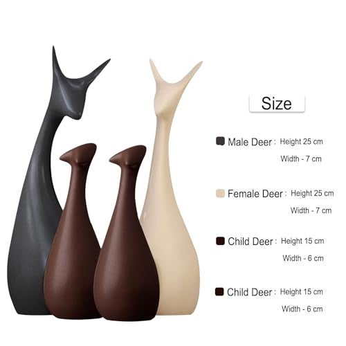 Xtore Home Decor Lucky Deer Family Matte Finish Ceramic Figures - (Set of 4, Matte Brown) - Image 4