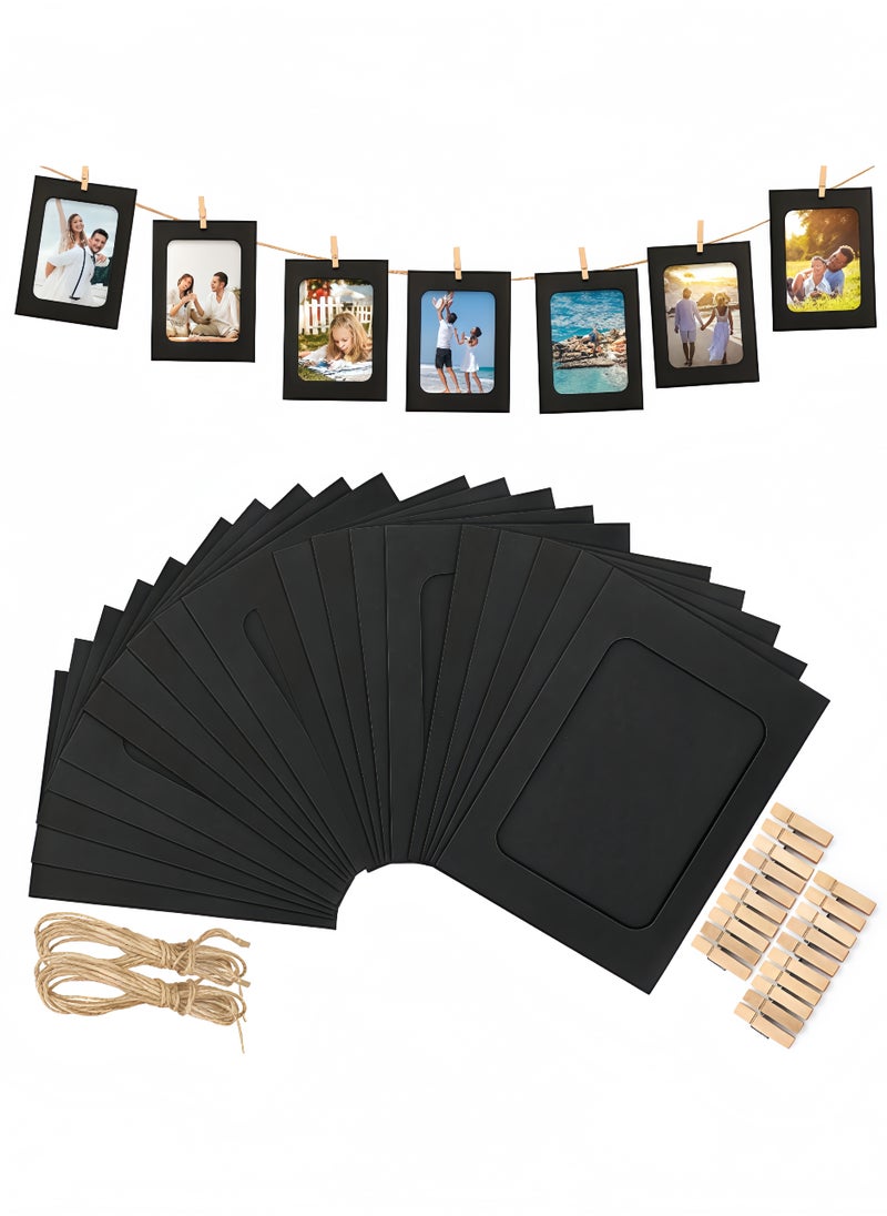 fantasize 20PCS 11.5x15.5cm DIY Hanging Photo Frame Kit - Paper Frames with Wooden Clips and String for Home, Dorm, Office Wall Decor (Creative Display)  - Image 1