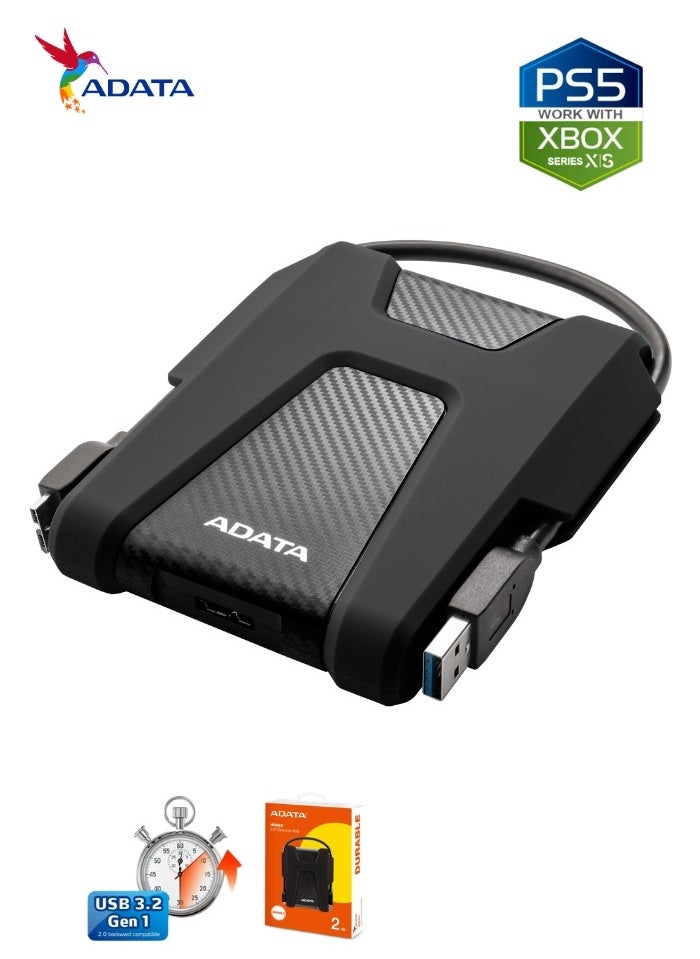 ADATA - HD680 DURABLE 2TB External HDD | Anti-Shock Hard Drive | Compatible with PS5 XBOX | Black - Image 1