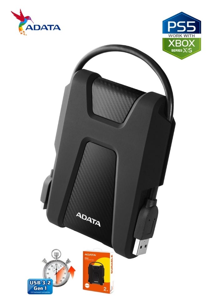 ADATA - HD680 DURABLE 2TB External HDD | Anti-Shock Hard Drive | Compatible with PS5 XBOX | Black - Image 1