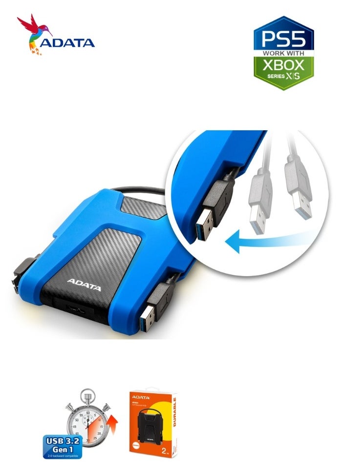 ADATA - HD680 DURABLE 2TB External HDD | Anti-Shock Hard Drive | Compatible with PS5 XBOX | Black - Image 1