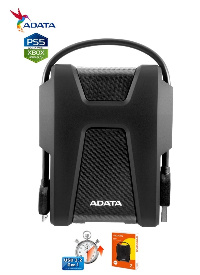 ADATA - HD680 DURABLE 2TB External HDD | Anti-Shock Hard Drive | Compatible with PS5 XBOX | Black - Image 1