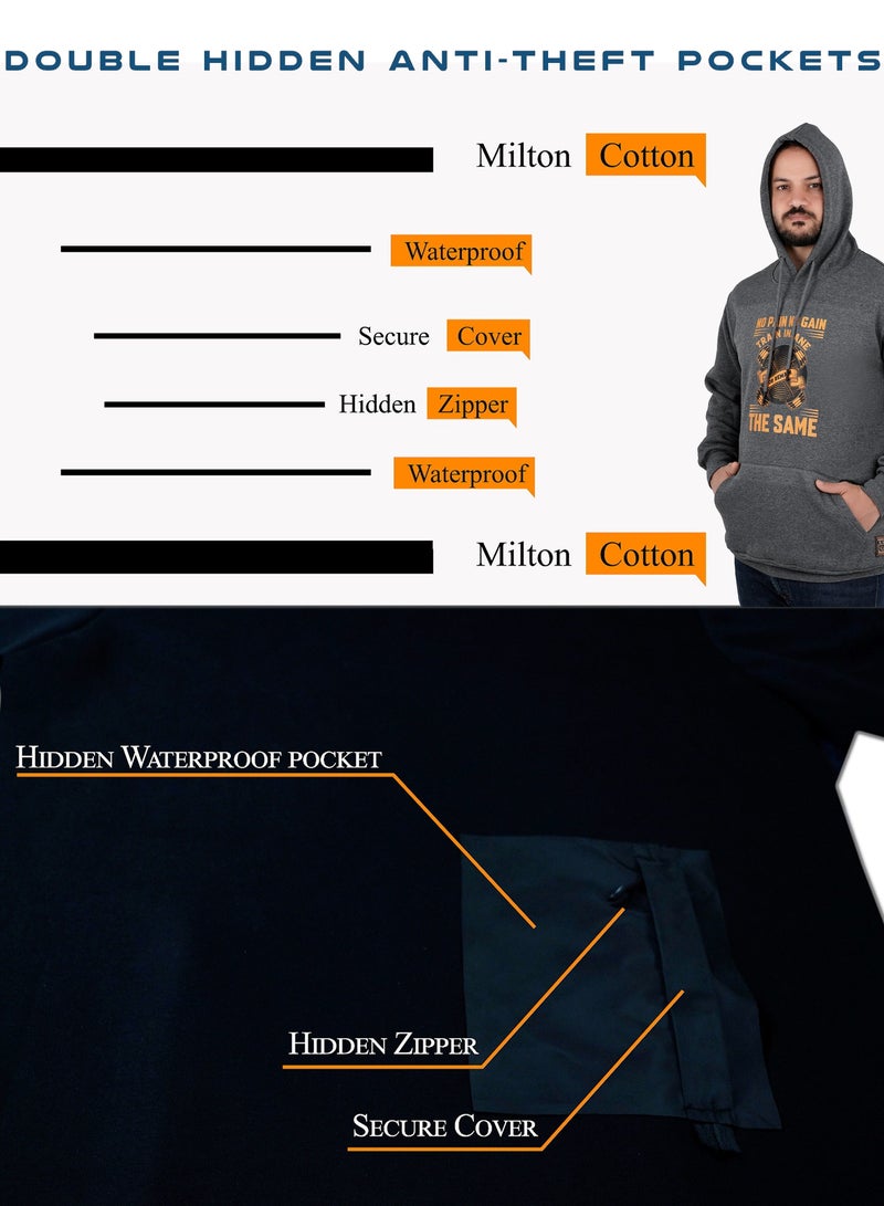THOMAS-SQUARE Printed Cotton Milton Hoodie - With Anti-Theft Hidden Pockets - Dark Grey  - Image 5