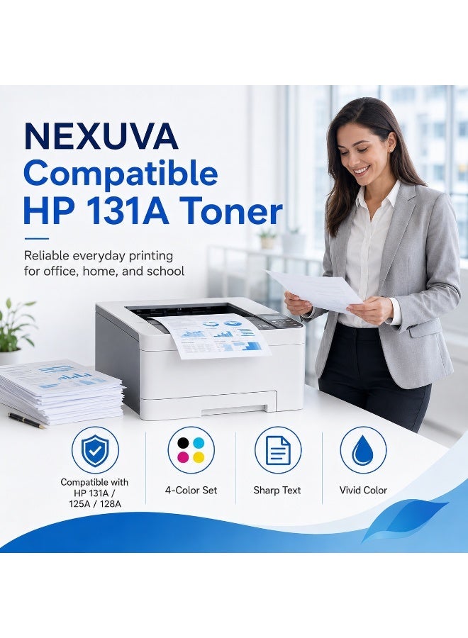 NEXUVA 131A Compatible Toner Cartridge Set for HP Color LaserJet Pro 200 M251n, M251nw, M276n and M276nw – CF210A, CF211A, CF212A, CF213A – 4-Pack - Image 3