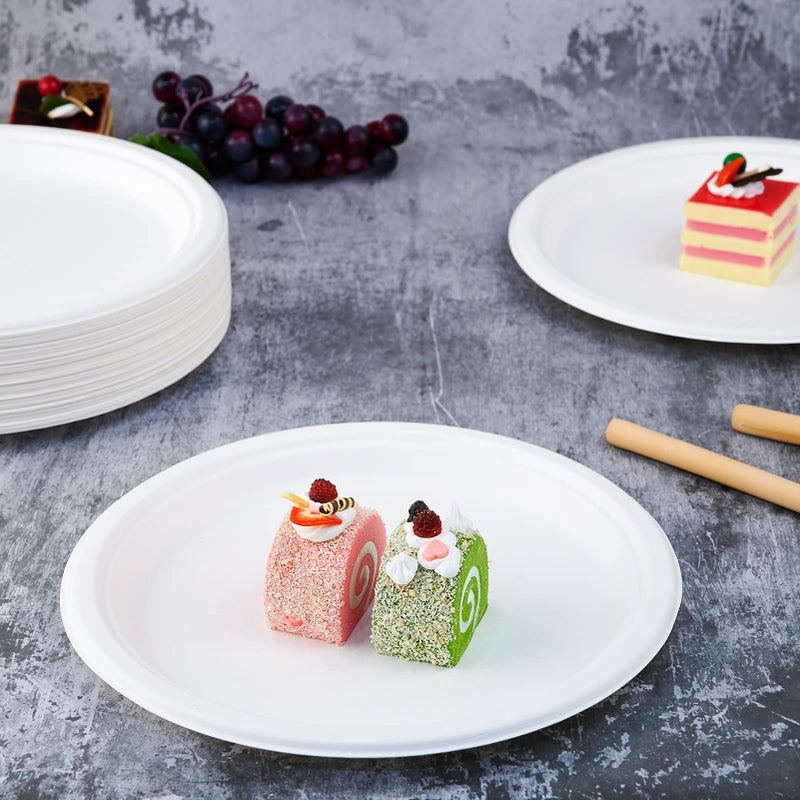 Vplus 150 Pack Compostable Disposable Paper Plates 10.25 inch Super Strong Paper Plates 100% Bagasse Natural Biodegradable Eco-Friendly Sugarcane(white) - Image 3