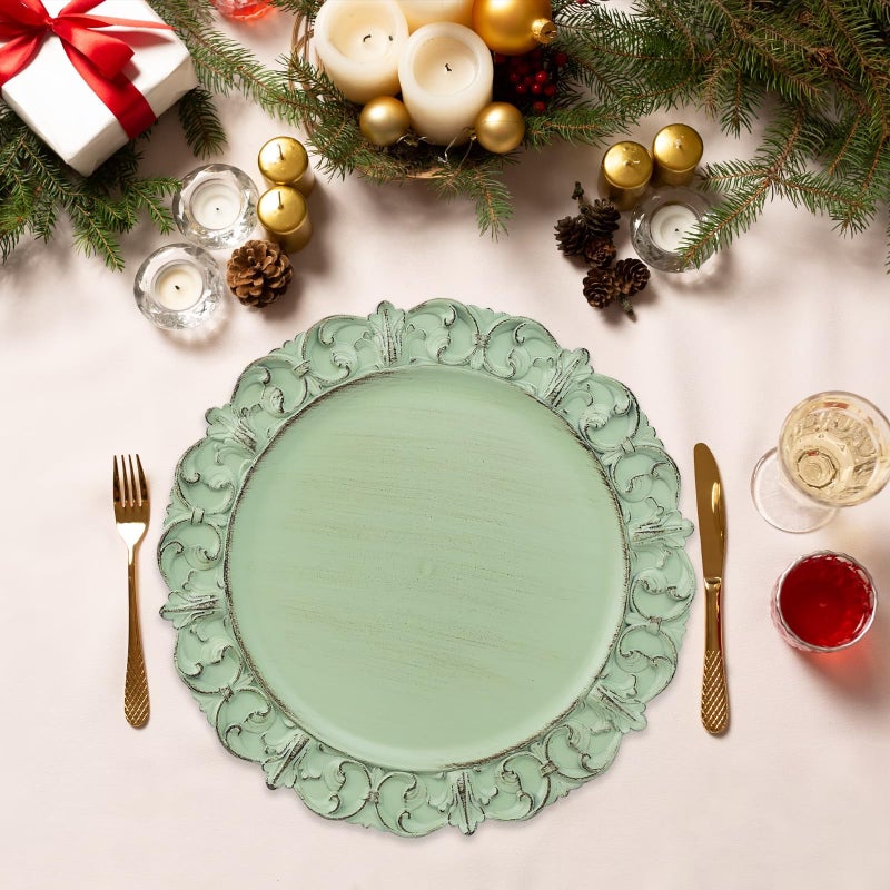 Leemxiiny Green Charger Plates Set of 6, Decorative Table Plastic Chargers for Dinner Plates, Party, Wedding, Thanksgiving, Christmas, FD2GR - Image 3