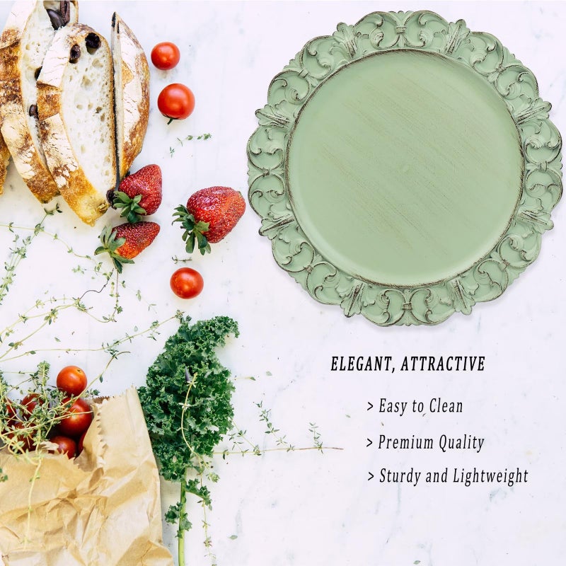 Leemxiiny Green Charger Plates Set of 6, Decorative Table Plastic Chargers for Dinner Plates, Party, Wedding, Thanksgiving, Christmas, FD2GR - Image 5