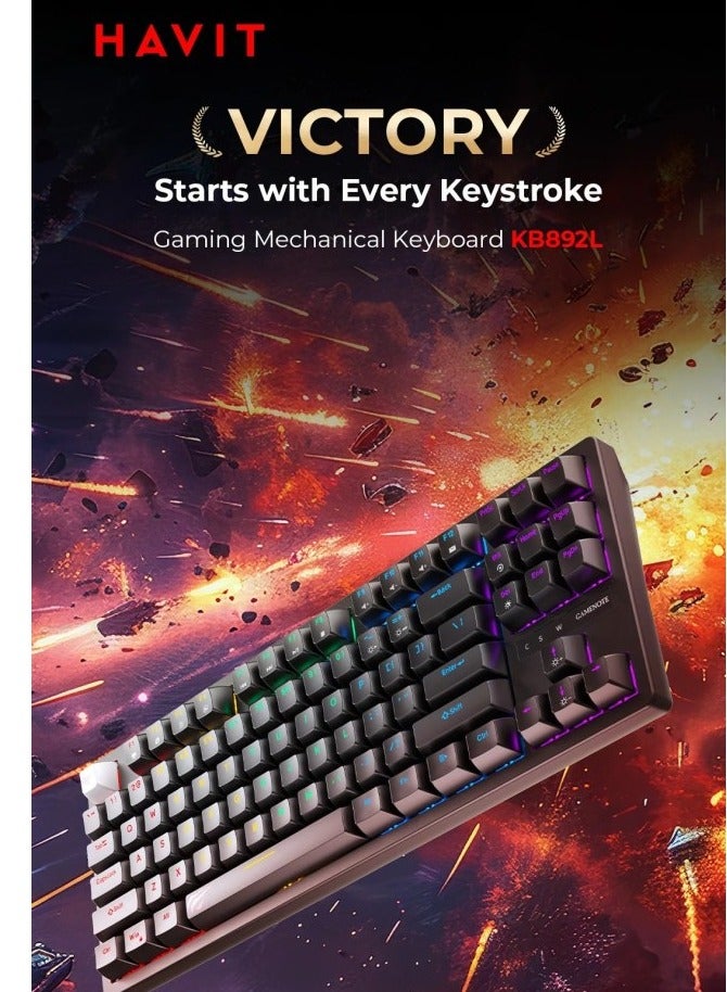 havit Gaming Mechanical Keyboard 87 Keys Blue Switch RGB Backlit USB Wired - model  KB892L - Image 2