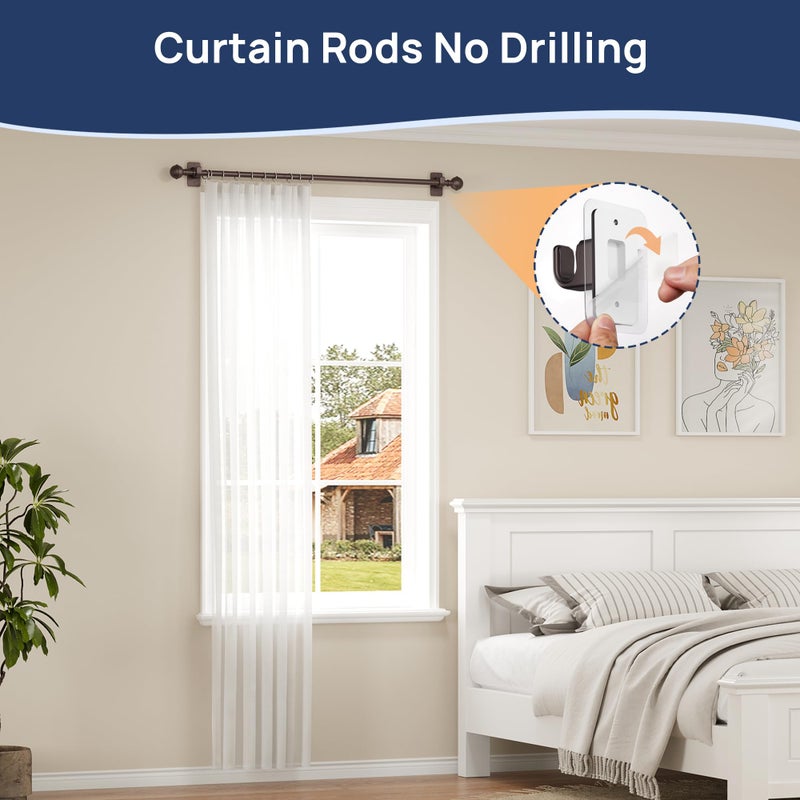 ENJOYBASICS No Drill Curtain Rods for Window 28 to 47 Inches, 5/8 Inch Diameter Renter Friendly Drapery Rod with Adhesive Brackets without Drilling, Adjustable from 27 to 52 Inches, Bronze - Image 3
