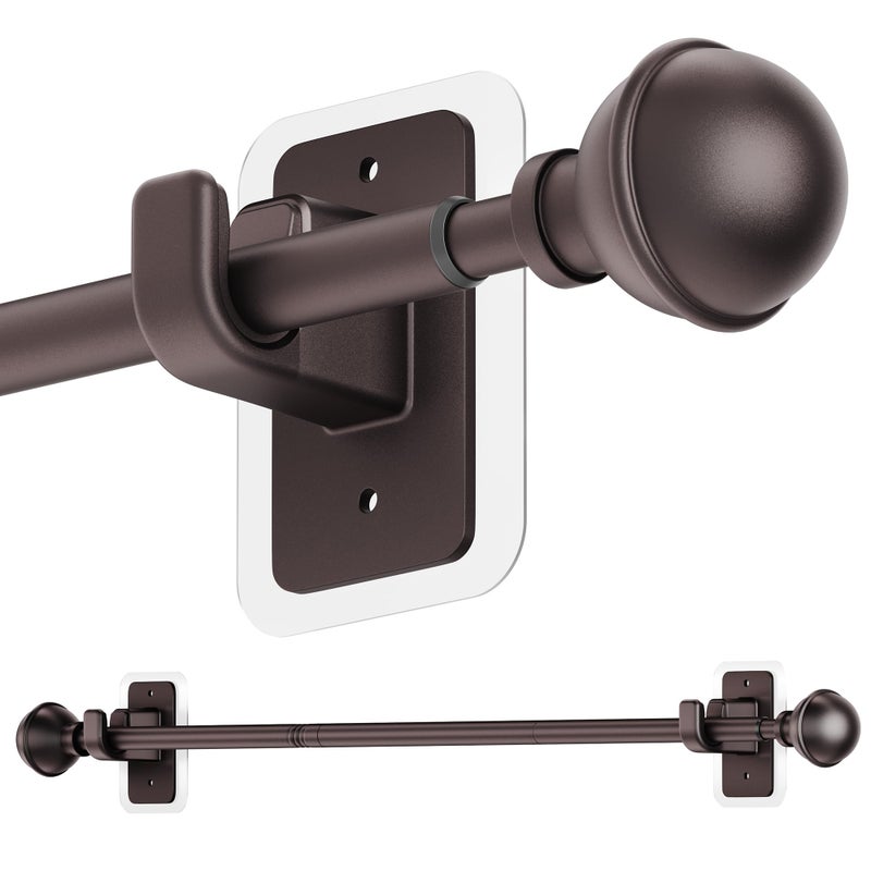 ENJOYBASICS No Drill Curtain Rods for Window 28 to 47 Inches, 5/8 Inch Diameter Renter Friendly Drapery Rod with Adhesive Brackets without Drilling, Adjustable from 27 to 52 Inches, Bronze - Image 1
