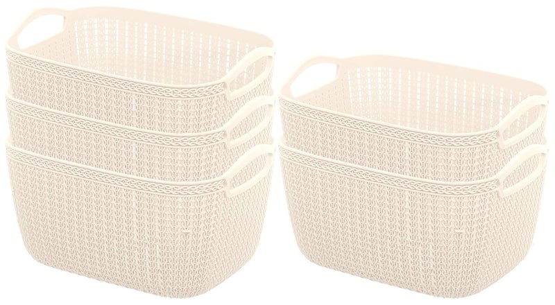 Kuber Industries Unbreakable Plastic 5 Pieces Multipurpose Medium Size Flexible Storage Baskets/Fruit Vegetable Bathroom Stationary Home Basket with Handles (Cream) -CTKTC43240,Standard - Image 1