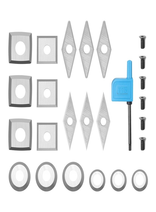 SainSmart 18pcs Tungsten Carbide Cutters Inserts Set, SainSmart Wood Lathe Turning Tool Replacement Cutter Accessories, 11mm Square, 11mm Square with Radius, 12mm Round, 8.9mm Round, 30x10mm & 28x10mm Diamond - Image 1