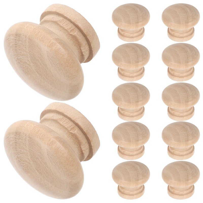 12pcs Wooden Mushroom Cabinet Knobs Drawer Pulls Retro Single Hole Dresser Handles with Screws Kitchen Closet - Image 2