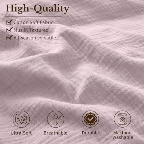 MEISHANG Muslin Duvet Cover King Size - 100% Organic Cotton, Soft Textured Gauze Weave Comforter Cover for Breathable All-Season with Zipper Closure - 3 Piece Set (King, Light Purple) - Image 4