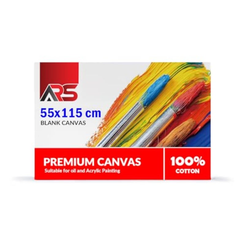 ARS® قماش فارغ مقاس 55 × 115 سم باللون الأبيض - لوحات قماشية عالية الجودة مصنوعة من القطن بنسبة 100% للرسم وصب الأكريليك والطلاء الزيتي والوسائط الفنية الرطبة - Image 1