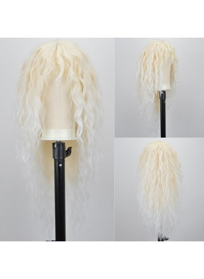 Free beauty - Ree Beauty Glow In The Dark Wig With Bangs For Women 26 Inch Long Wavy Hair Wig White Ombre Blonde Wig Synthetic Heat Resistant Fiber Wig For Party Cosplay Use - Image 1