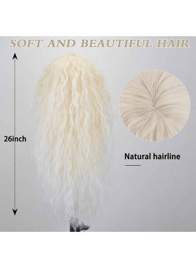 Free beauty - Ree Beauty Glow In The Dark Wig With Bangs For Women 26 Inch Long Wavy Hair Wig White Ombre Blonde Wig Synthetic Heat Resistant Fiber Wig For Party Cosplay Use - Image 1