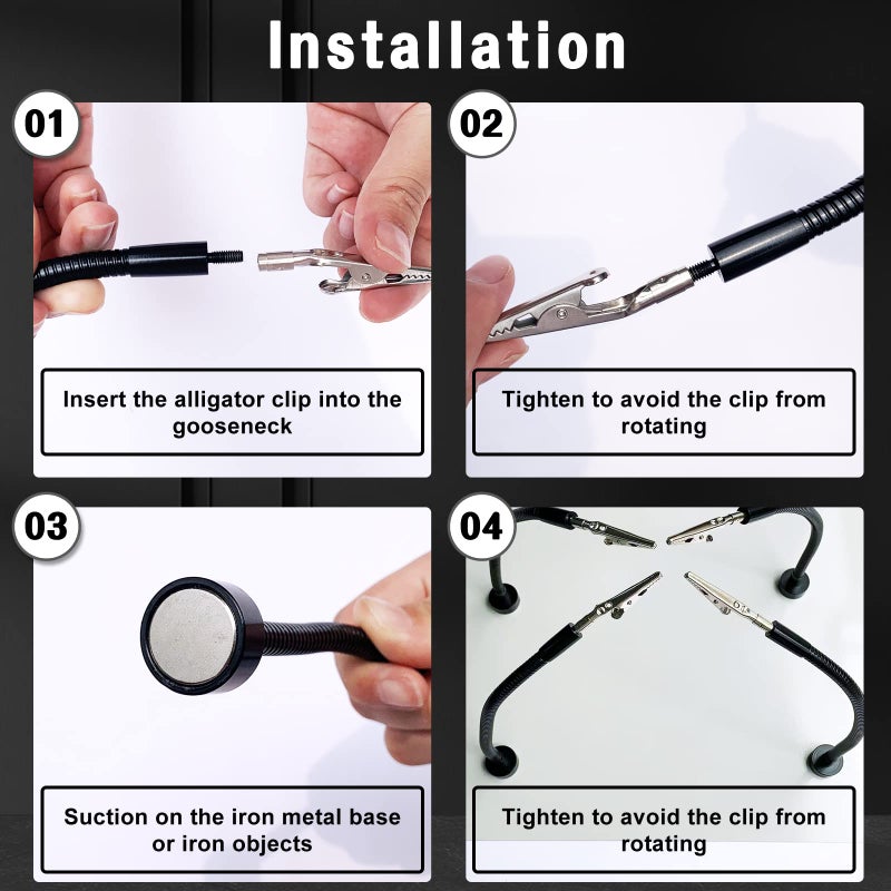 Beclumas 2 Pack Magnetic Helping Hands Soldering Flexible Gooseneck Metal Arms For Automobile Electronics Soldering Jewelry  Painting Art Crafts Hobby With Adjustable Alligator Clips - Image 3