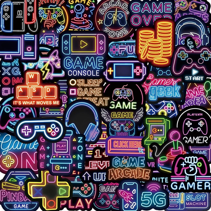 QTL Neon Video Game Stickers for Kids Boys, Gaming Stickers for Water Bottles & Laptop, Gamer Party Supplies, Waterproof Vinyl Pack, 50PCS - Image 5