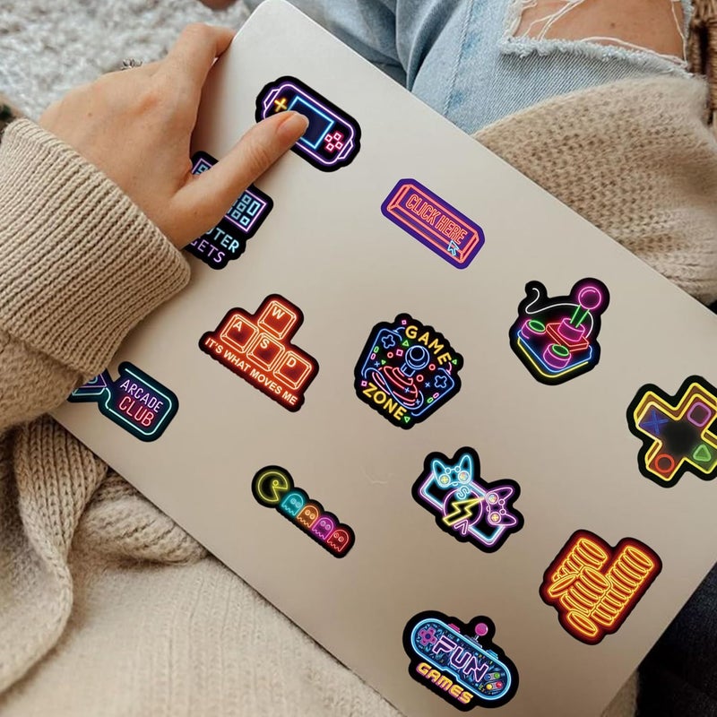 QTL Neon Video Game Stickers for Kids Boys, Gaming Stickers for Water Bottles & Laptop, Gamer Party Supplies, Waterproof Vinyl Pack, 50PCS - Image 3