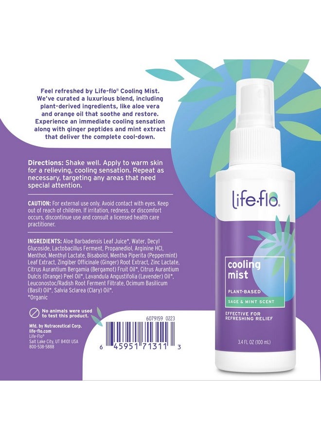 Life-flo - LIFE-FLO Cooling Mist, Refreshing Body Mist for Women, Instantly Cools Hot Flashes with Ginger, Organic Aloe Vera and Lavender, Fresh Sage Mint Scent, 60-Day Guarantee, Not Tested on Animals, 3.4oz - Image 1