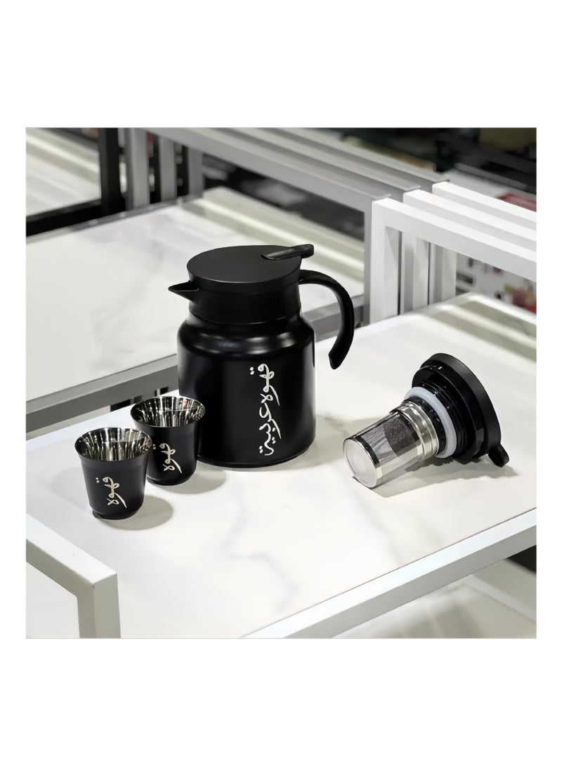 Brinaoki Arabic Coffee Thermos Stainless Steel Carrier - Complete Travel Set (1000ml Pot + 80ml Cups x 2) - Ramadan Eid Al Fitr Eid Al Adha National Day Gift - Image 5