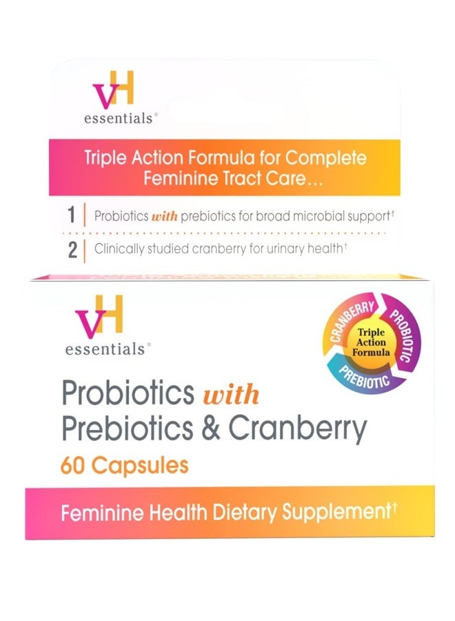 vH Essentials Probiotics with Prebiotics and Cranberry Feminine Health Supplement - 60 Capsules - Image 1