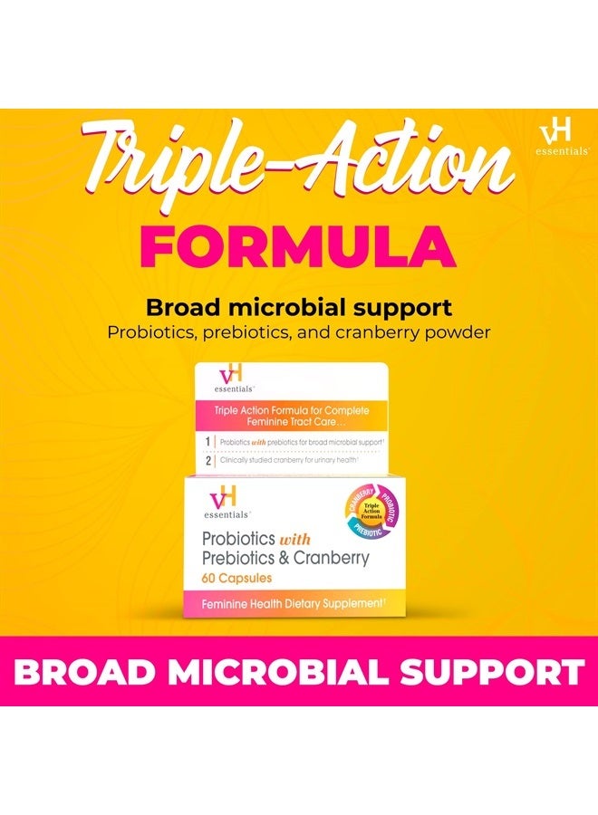 vH Essentials Probiotics with Prebiotics and Cranberry Feminine Health Supplement - 60 Capsules - Image 3