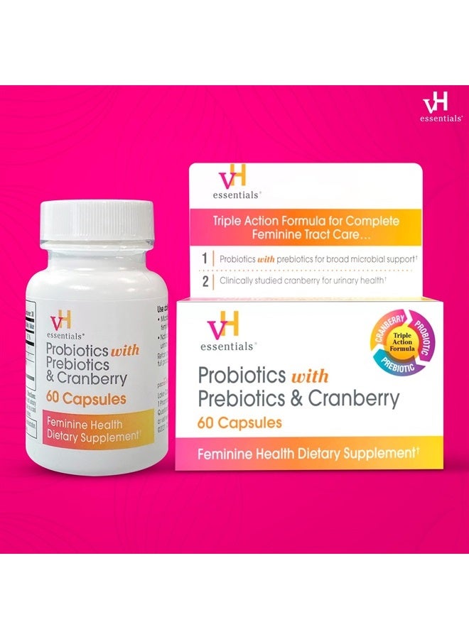 vH Essentials Probiotics with Prebiotics and Cranberry Feminine Health Supplement - 60 Capsules - Image 4
