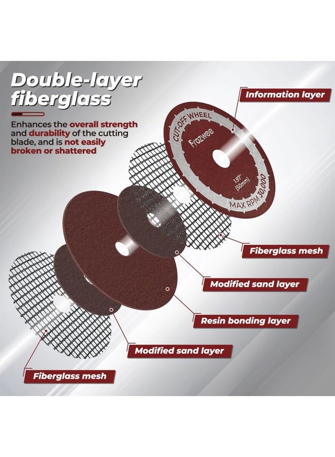 Prozwee 10 Pack 1.97" Cut Off Wheels with 2 Shank(1/4" Mandrel+1/8" Mandrel),Fiberglass Reinforced Rotary Tool Cutting Disc Set - Image 2