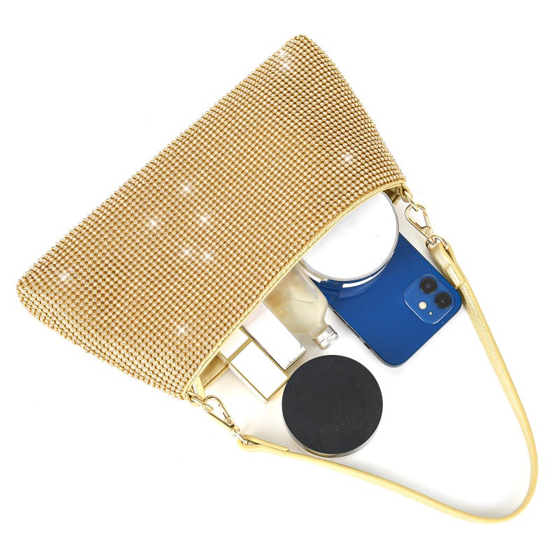 Valleycomfy Bling Evening Clutch Bag for Women Lady Girl Bride Rhinestone Purse For Prom Cocktail Party Wedding Engagement, Gold - Image 4
