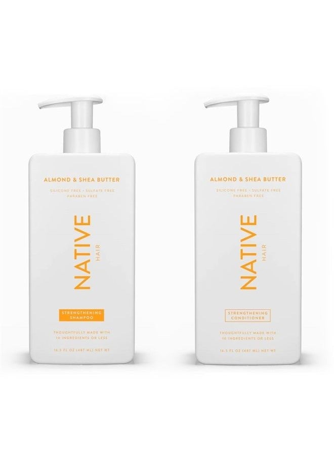 native Shampoo and Conditioner Set | Sulfate Free, Paraben Free, Dye Free, with Naturally Derived Clean Ingredients| 16.5 oz (Almond & Shea Butter, Strengthening), 1.31 pounds  - Image 1
