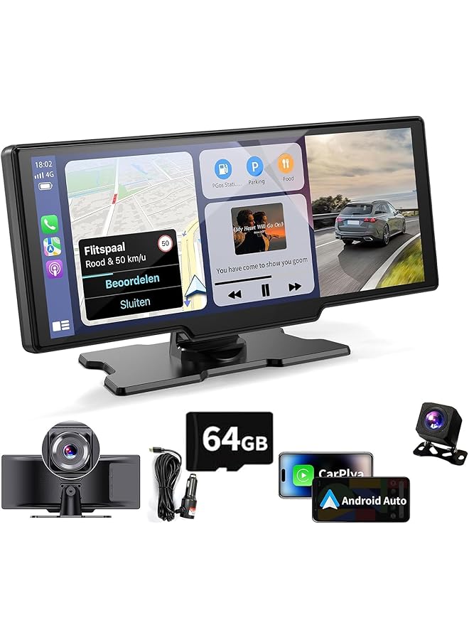 Generic Wireless Carplay Screen For Car, 10.26" Portable Car Radio With Camera 4K Front &1080P Rear, Carplay Screen For Car With 64G Tf, Siri/Google, Aux/Fm - Image 1