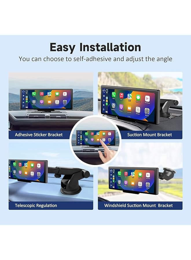 Generic Wireless Carplay Screen For Car, 10.26" Portable Car Radio With Camera 4K Front &1080P Rear, Carplay Screen For Car With 64G Tf, Siri/Google, Aux/Fm - Image 3