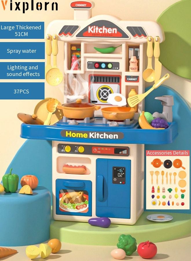 Vixplorn Young girls game/Children's play house kitchen toy set, simulation spray kitchenware, with lights, with 31 accessories + simulation kitchen*1, suitable for giving to children on National Day, Ramadan, birthdays and other festivals - Image 1