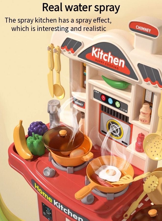 Vixplorn Young girls game/Children's play house kitchen toy set, simulation spray kitchenware, with lights, with 31 accessories + simulation kitchen*1, suitable for giving to children on National Day, Ramadan, birthdays and other festivals - Image 3