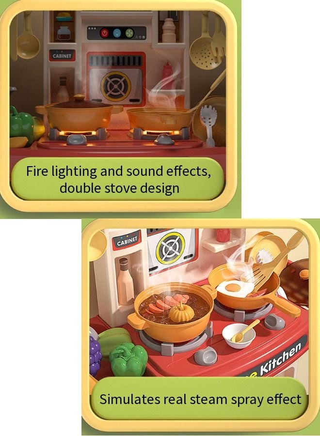 Vixplorn Young girls game/Children's play house kitchen toy set, simulation spray kitchenware, with lights, with 31 accessories + simulation kitchen*1, suitable for giving to children on National Day, Ramadan, birthdays and other festivals - Image 4