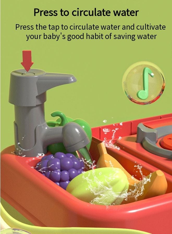 Vixplorn Young girls game/Children's play house kitchen toy set, simulation spray kitchenware, with lights, with 31 accessories + simulation kitchen*1, suitable for giving to children on National Day, Ramadan, birthdays and other festivals - Image 5