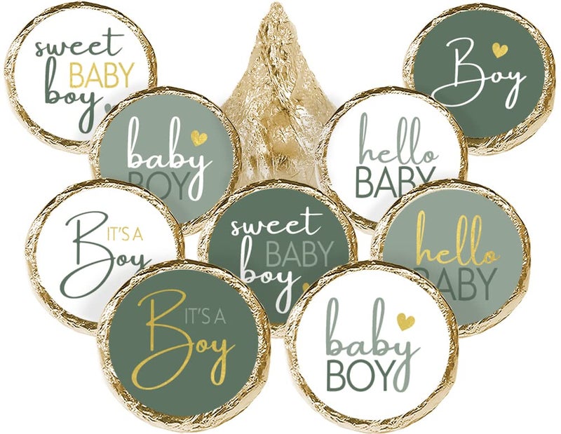 DISTINCTIVS Green Its a Boy Baby Shower Chocolate Kisses Party Favor Candy Stickers Sage Green Baby Shower 180 Count