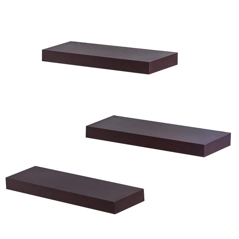 AH-DECOR AHDECOR Floating Wall Mounted Shelves, Set of 3 Display Ledge Shelves Wide Panel for Bedroom Office Kitchen Living Room, 5.9" Deep, Espresso Brown - Image 5