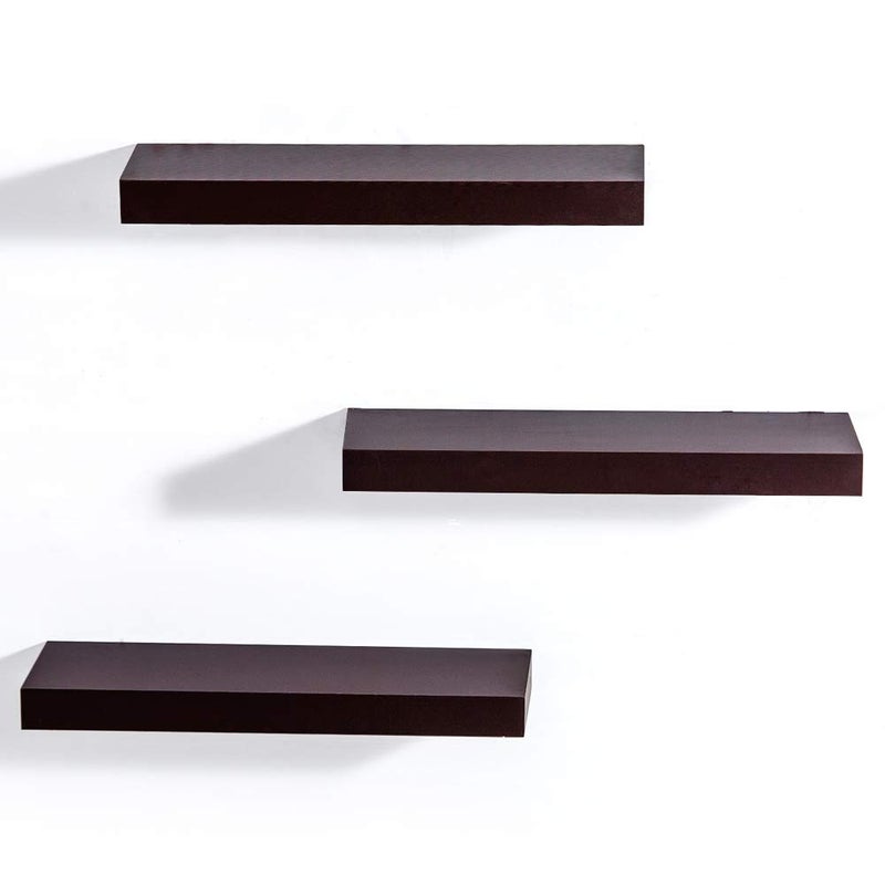 AH-DECOR AHDECOR Floating Wall Mounted Shelves, Set of 3 Display Ledge Shelves Wide Panel for Bedroom Office Kitchen Living Room, 5.9" Deep, Espresso Brown - Image 2