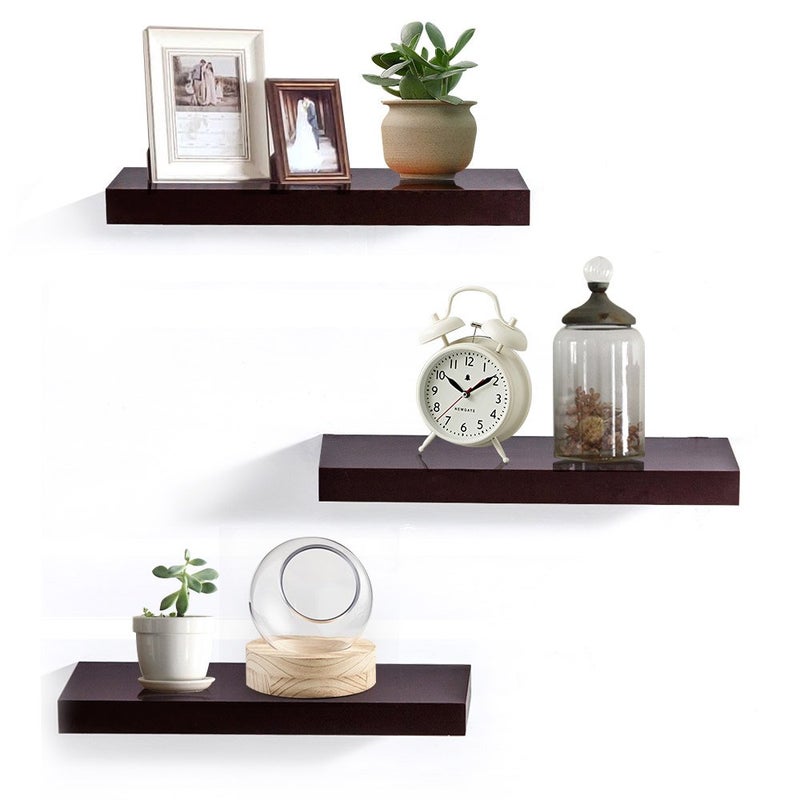 AH-DECOR AHDECOR Floating Wall Mounted Shelves, Set of 3 Display Ledge Shelves Wide Panel for Bedroom Office Kitchen Living Room, 5.9" Deep, Espresso Brown - Image 1