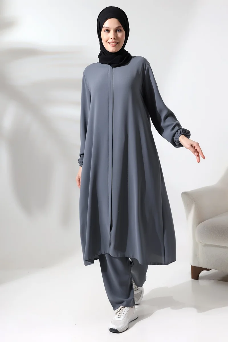 İhvan Ikhwan Women's Hajj and Umrah Clothing Hijab Double Set Gray
