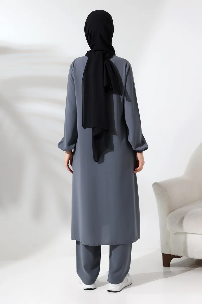 İhvan Ikhwan Women's Hajj and Umrah Clothing Hijab Double Set Gray