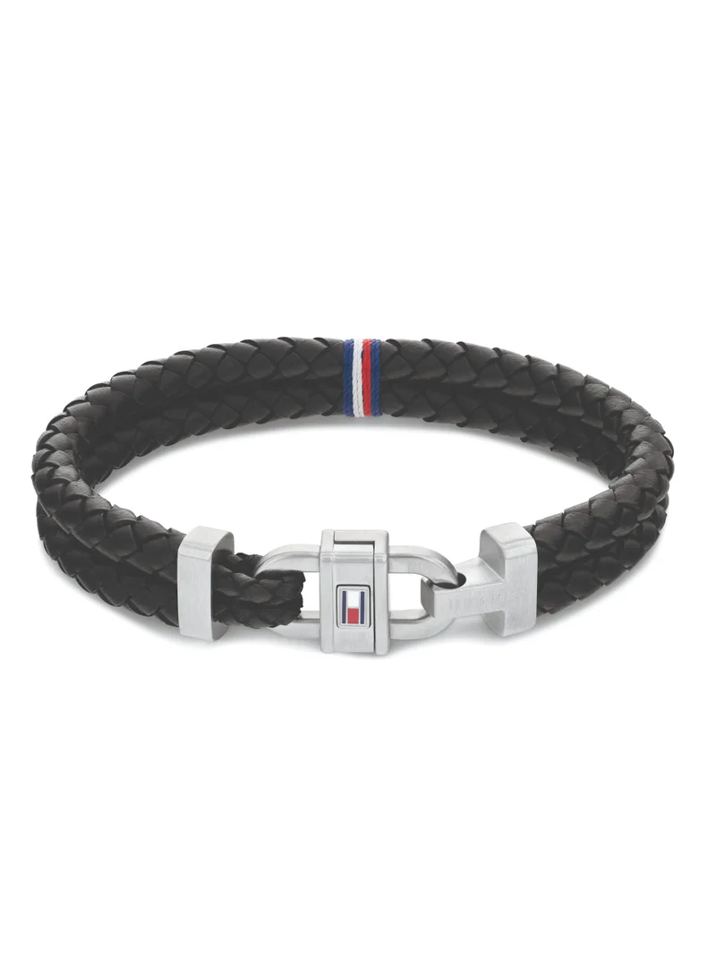 تومي هيلفيغر Tommy Hilfiger Men's Black Leather Bracelet - 2790361