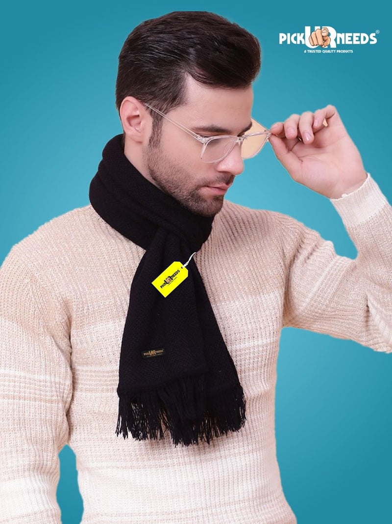 Pick Ur Needs Premium Soft, Warm & Breathable Wool Blend Winter Scarf for Men Fashionable Elegant Muffler (Black) - Image 3