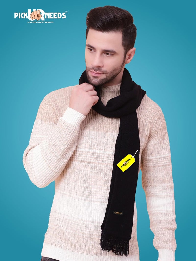Pick Ur Needs Premium Soft, Warm & Breathable Wool Blend Winter Scarf for Men Fashionable Elegant Muffler (Black) - Image 2