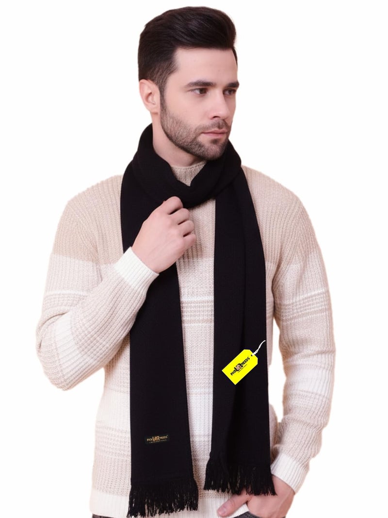 Pick Ur Needs Premium Soft, Warm & Breathable Wool Blend Winter Scarf for Men Fashionable Elegant Muffler (Black) - Image 1